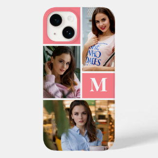 Blush Pink Custom 3 Photo Collage Monogramed Case-Mate iPhone 14 Hoesje