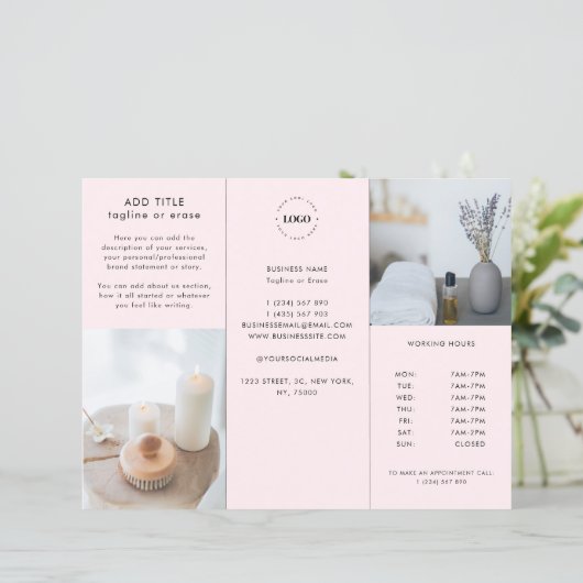 Blush Pink Custom Logo Business Trifold Brochure (Staand voorkant)