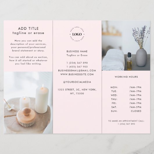 Blush Pink Custom Logo Business Trifold Brochure (Voorkant)