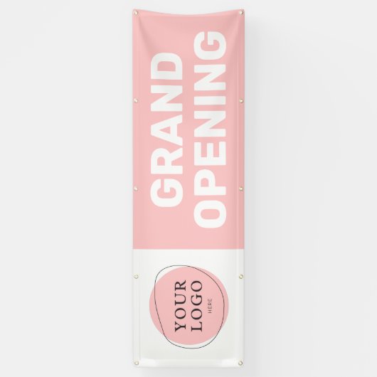 Blush Pink Custom Logo Grand Opening Business Spandoek (Verticaal)