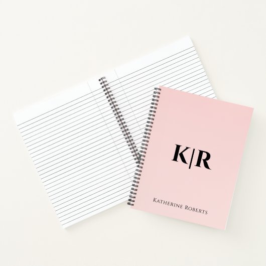 Blush Pink Custom Monogram Naam Notitieboek (Binnen)