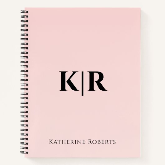 Blush Pink Custom Monogram Naam Notitieboek (Voorkant)