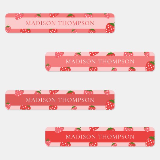 Blush Pink Cute Strawberry Waterproof Name Kinder Labels (Groep)