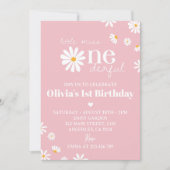 Blush Pink Daisy 1e Verjaardag Uitnodiging (Voorkant)
