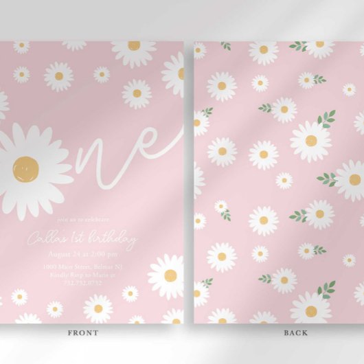 Blush Pink Daisy 1er Invitation anniversaire