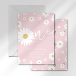 Blush Pink Daisy 1er Invitation anniversaire
