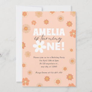 Blush Pink Daisy Eerste Verjaardag Uitnodiging
