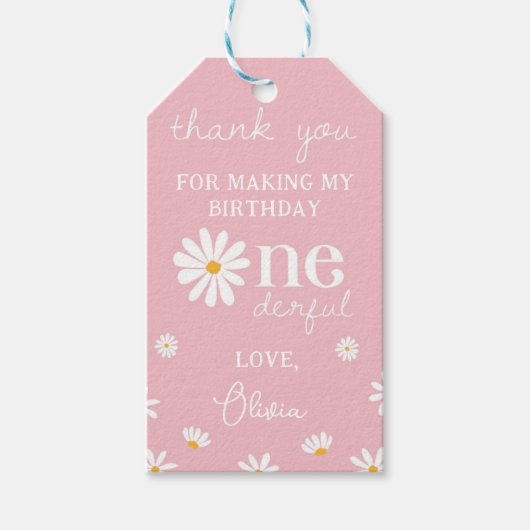 Blush Pink Daisy Verjaardag Dank u Label Cadeaulabel (Voorkant)