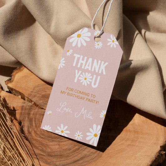 Blush Pink Daisy Verjaardagsfeestje Dank u Label Cadeaulabel