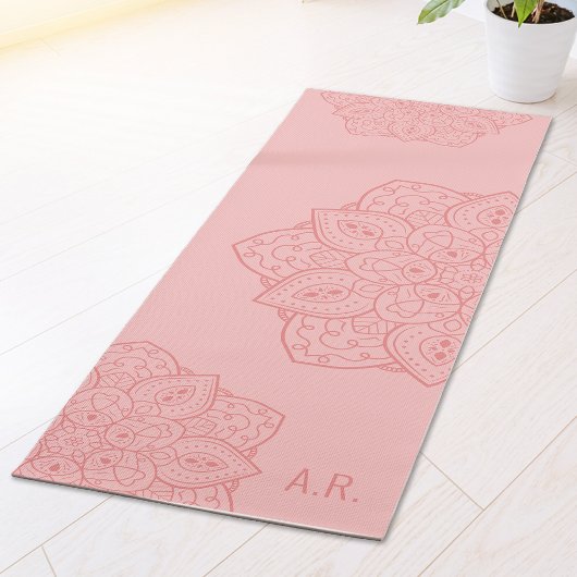 Blush Pink Decorative Modern Mandala With Initials Yogamat