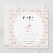 Blush Pink Delicate Floral White Goose Baby shower Kaart (Voorkant)