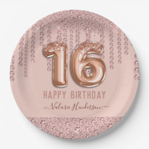 Blush Pink Diamond Drips Fijne 16e verjaardag Papieren Bordje