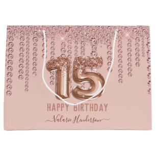 Blush Pink Diamond Drips Happy 15th Birthday Groot Cadeauzakje