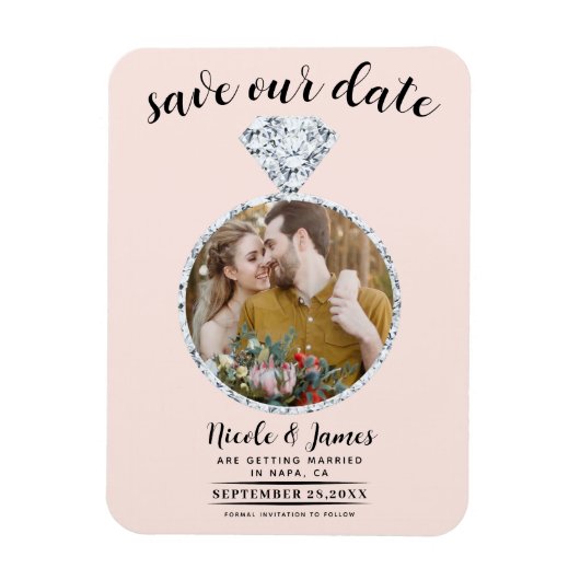 Blush Pink Diamond Ring Bling Foto Opslaan van de  Magneet (Verticaal)