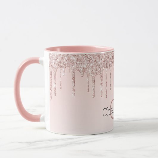 Blush pink drips monogram initialen mok (Links)