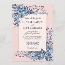 Blush Pink, Dusty Blue Floral Waterverf Wedding