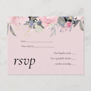 Blush Pink Dusty Blue Floral Wedal Budget Uitnodiging Briefkaart