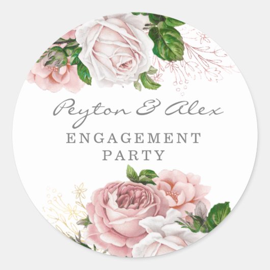 Blush Pink Dusty Roos Floral Engagement Party Ronde Sticker (Voorkant)