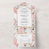 Blush Pink Earthy Geometric Terrazzo Wedding All In One Uitnodiging (Binnen)