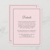 Blush Pink Eenvoudige Elegante Trouwinfo Details Informatiekaartje (Voorkant / Achterkant)