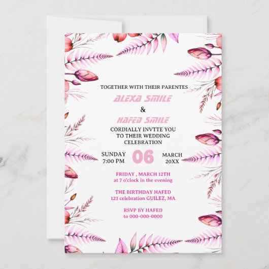 Blush Pink  Elegant Gold Wedding Invitation , Whit (Devant)