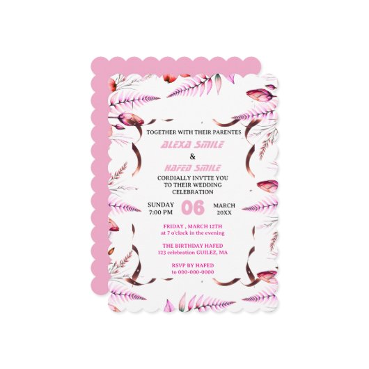 Blush Pink  Elegant Gold Wedding Invitation , Whit (Devant/Arrière en situation)