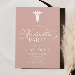 Blush Pink Elegant Medical Caduceus Afstuderen Kaart
