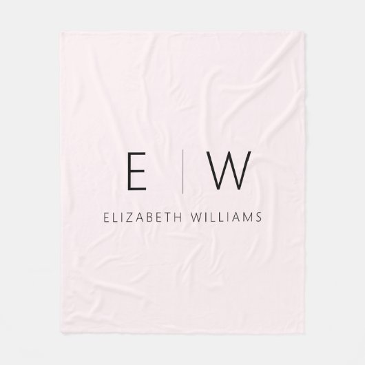 Blush Pink Elegant Modern Minimalistisch Monogram  Fleece Deken (Voorkant)