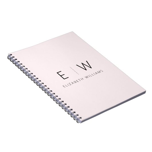 Blush Pink Elegant Modern Minimalistisch Monogram Notitieboek (Rechterzijde)