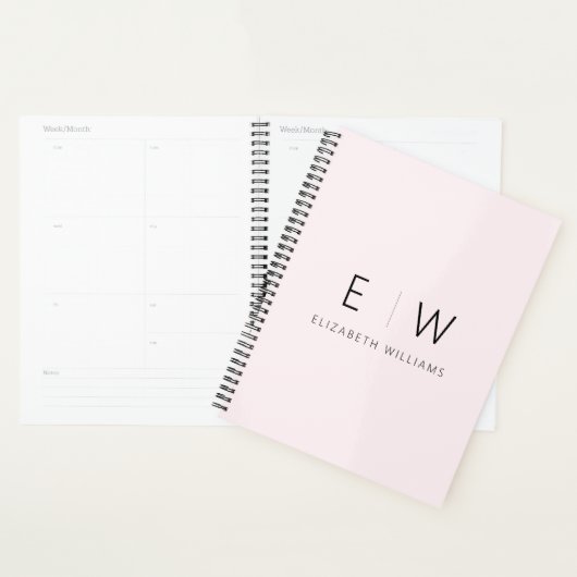 Blush Pink Elegant Modern Minimalistisch Monogram  Planner (Display)