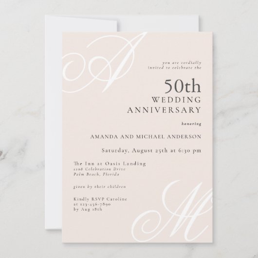 Blush Pink Elegant Monogram 50e Jubileum Kaart (Voorkant)