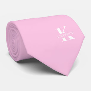 Blush Pink Elegant Monogram + Naam   tweezijdig Stropdas