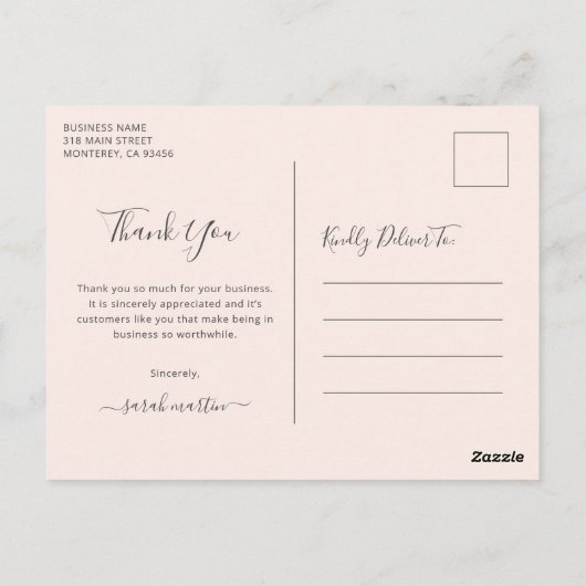 Blush Pink Elegant Script Business Hartelijk dank Briefkaart (Achterkant)