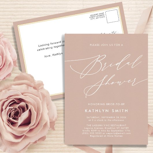 Blush Pink Elegant Script Modern Vrijgezellenfeest Uitnodiging Briefkaart