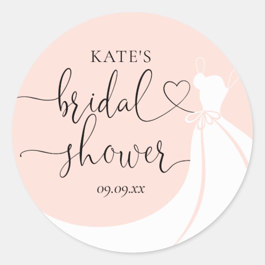 Blush Pink Elegant Wedding Dress Vrijgezellenfeest Ronde Sticker (Voorkant)
