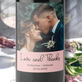 Blush Pink Elegant Wedding Love and Thanks Photo Wijn Etiket