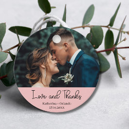 Blush Pink Elegant Wedding Love & Thanks Photo Bedankjes Labels