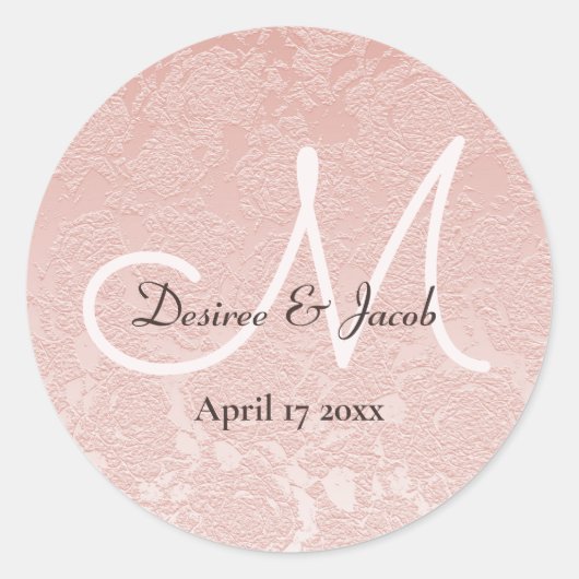Blush Pink Elegant Wedding Monogram Ronde Sticker (Voorkant)