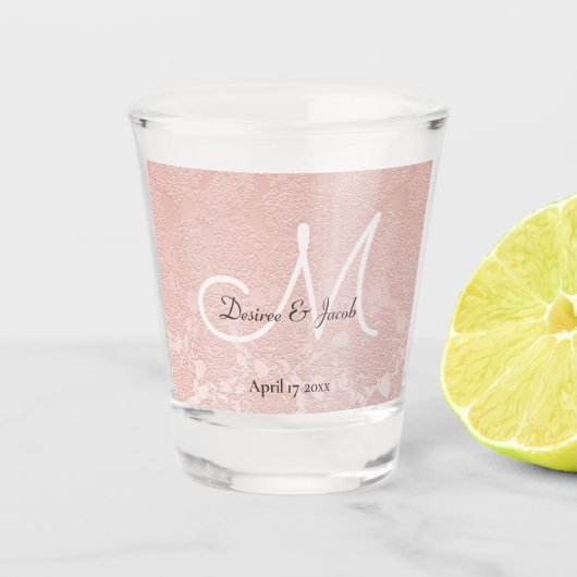 Blush Pink Elegant Wedding Monogram Shot Glas (Voorkant)