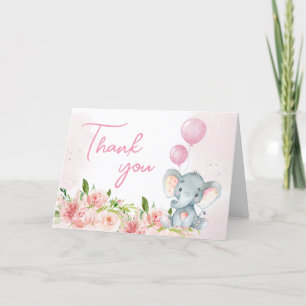 Blush Pink Elephant Baby shower Bedankkaart