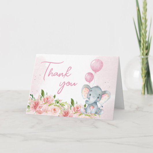 Blush Pink Elephant Baby shower Bedankkaart (Voorkant)