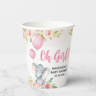 Blush Pink Elephant Baby shower Papieren Bekers