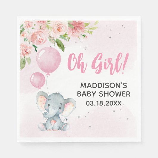 Blush Pink Elephant Baby shower Servet (Voorkant)