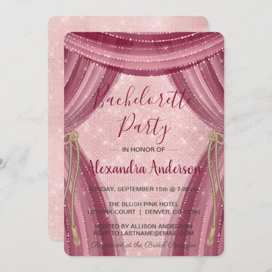Blush Pink en Bourgondische Sparkle Bachelorette P Kaart (Voorkant / Achterkant)