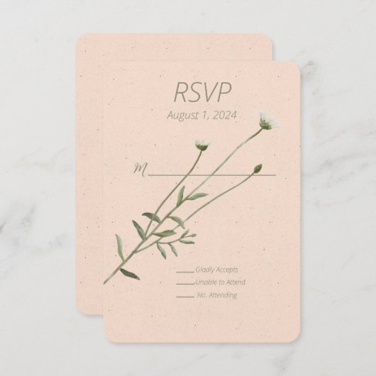 Blush Pink en een enkele Daisy Response Kaart (Voorkant / Achterkant)