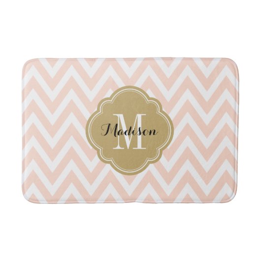 Blush Pink en Gold Chevron Monogram Badmat (Voorkant)