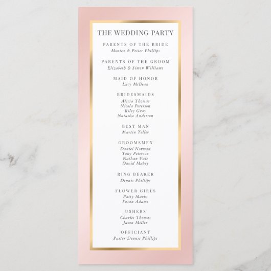 Blush Pink en Gold Elegant Modern Wedding Programma (Achterkant)