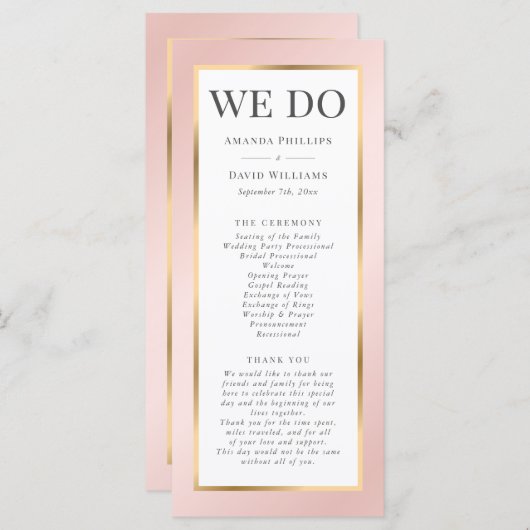 Blush Pink en Gold Elegant Modern Wedding Programma (Voorkant / Achterkant)