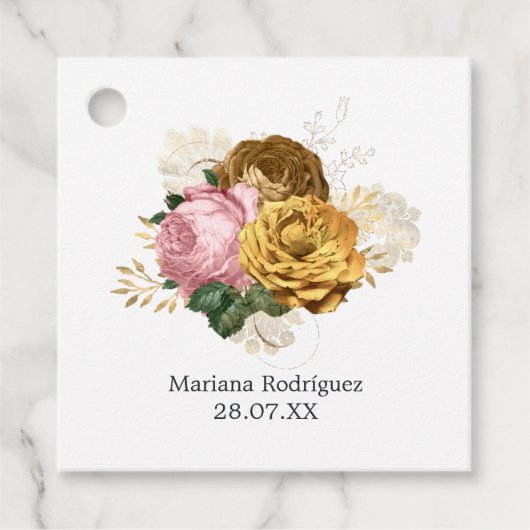  Blush Pink en Gold Floral Quinceañera Bedankjes Labels (Voorkant)