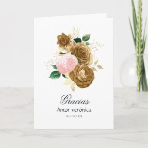 Blush Pink en Gold Floral Quinceañera Bedankkaart